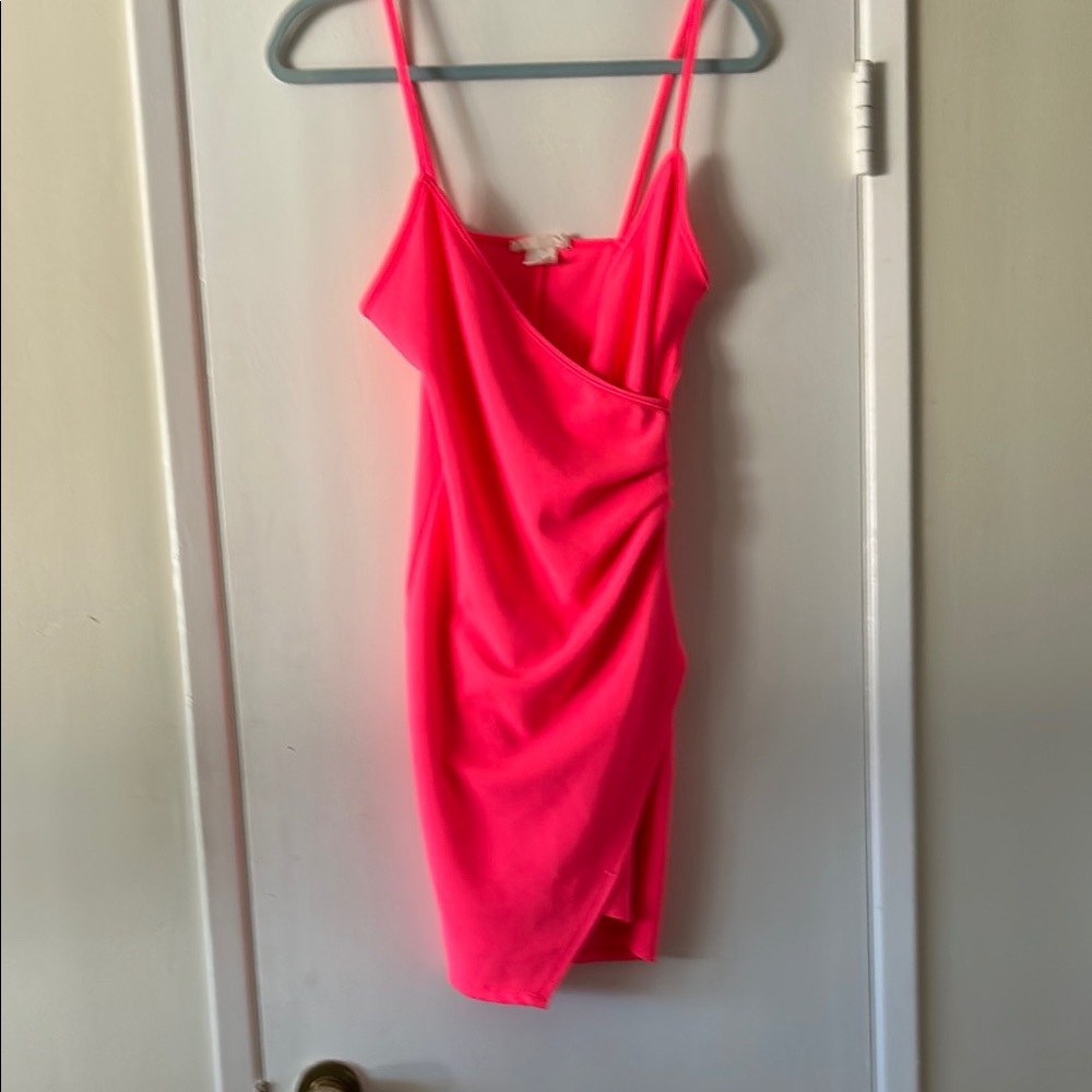 Orange and Pink Asymmetrical Ruched Mini Dress